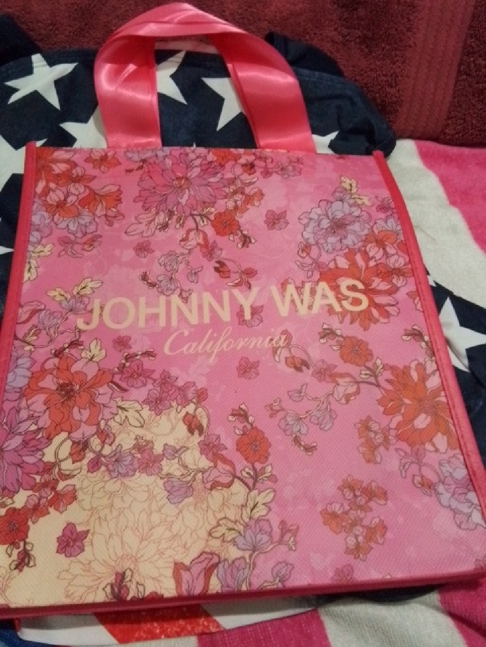 Small Johnny Was Pink Floral Reusable Tote with Satin Handles